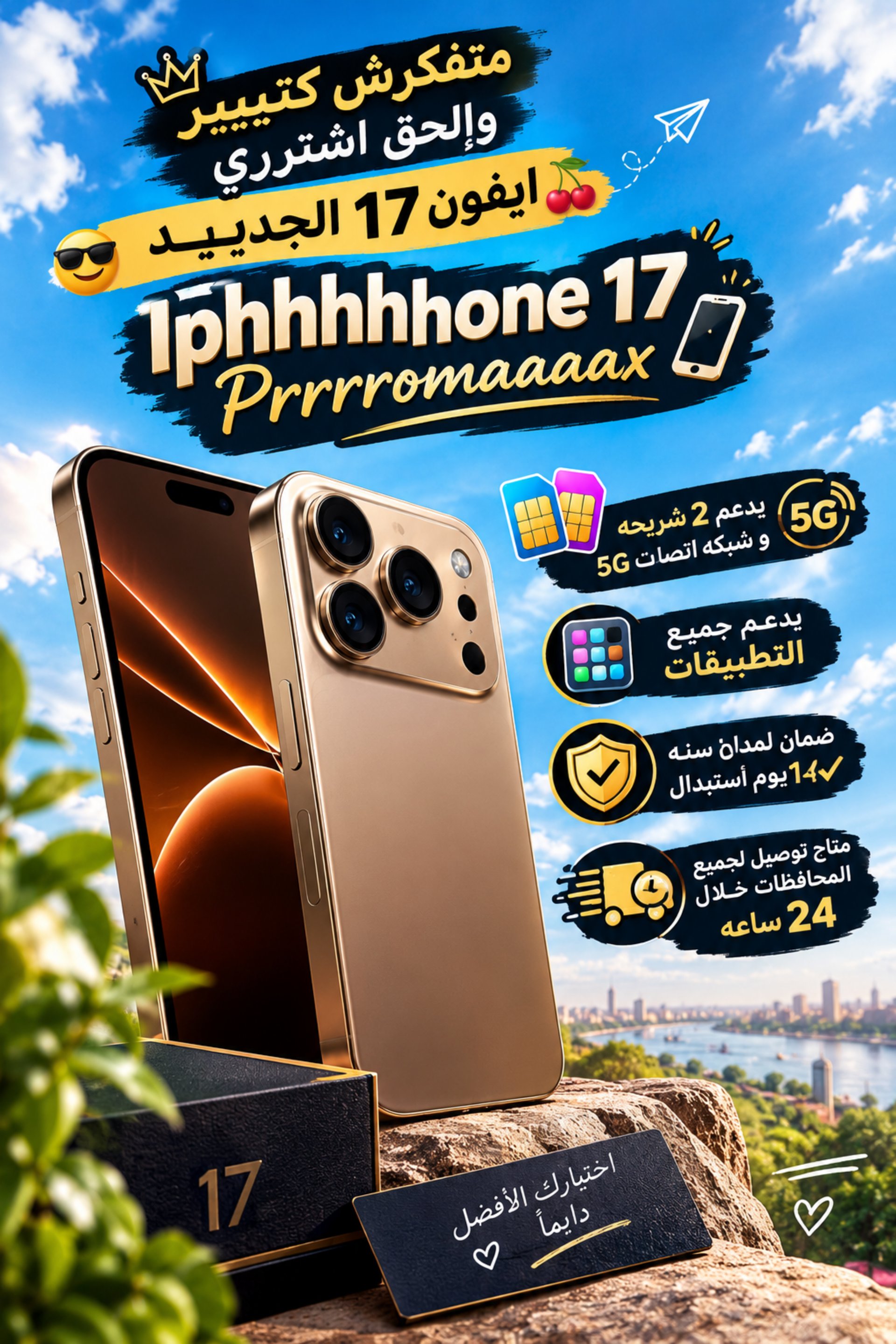 Apple 17بروماكس 1TB جديد بالكرتونة